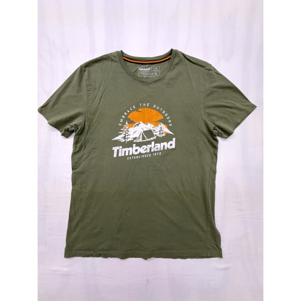Timberland Green Graphic Logo Crew Neck Cotton Knit T-Shirt Short Sleeve L